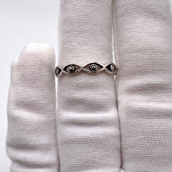 .925 Sterling Silver Evil Eye Band Ring - Picture 10 of 14